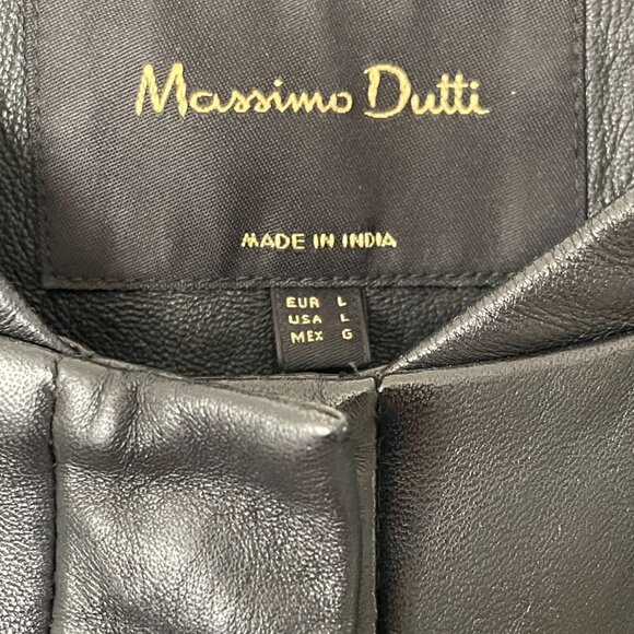 Massimo Dutti Black Nappa Leather Bomber with Fabric sleeves - US L - Picture 4 of 6